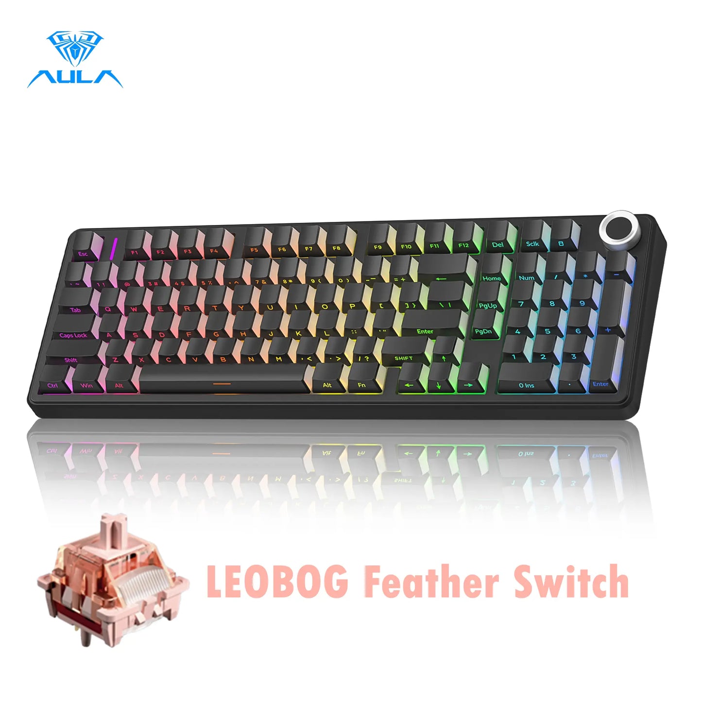 [New]Aula F99 Pro Cute Aesthetic Silent Keyboard, Wireless Custom Mechanical Keyboard, Gradient Pink for Cozy Desk Setup, Tri-Mode RGB Backlight,Hot Swappable Gaming Keyboard with Knob for PC Mac
