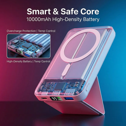 Podoru 10000Mah Magnetic Magsafe Power Bank with Foldable Stand, LED Display, 20W Fast Charging, USB-C Output, Silicone Mobile Smartphone Accessories Cable for Iphone 17/16/15/14/13/12 Series
