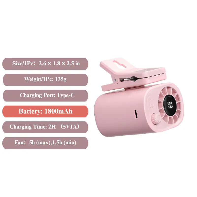 Joytutus Semiconductor Cooling Clip-On Fan - Portable 360° Rotatable Fan with 100-Speed Adjustment, USB Rechargeable, 16℃ Wide Clamp, 3000mAh Battery, LED Display, Ideal Car Accessory for Father's Day
