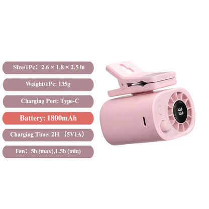Joytutus Semiconductor Cooling Clip-On Fan - Portable 360° Rotatable Fan with 100-Speed Adjustment, USB Rechargeable, 16℃ Wide Clamp, 3000mAh Battery, LED Display, Ideal Car Accessory for Father's Day