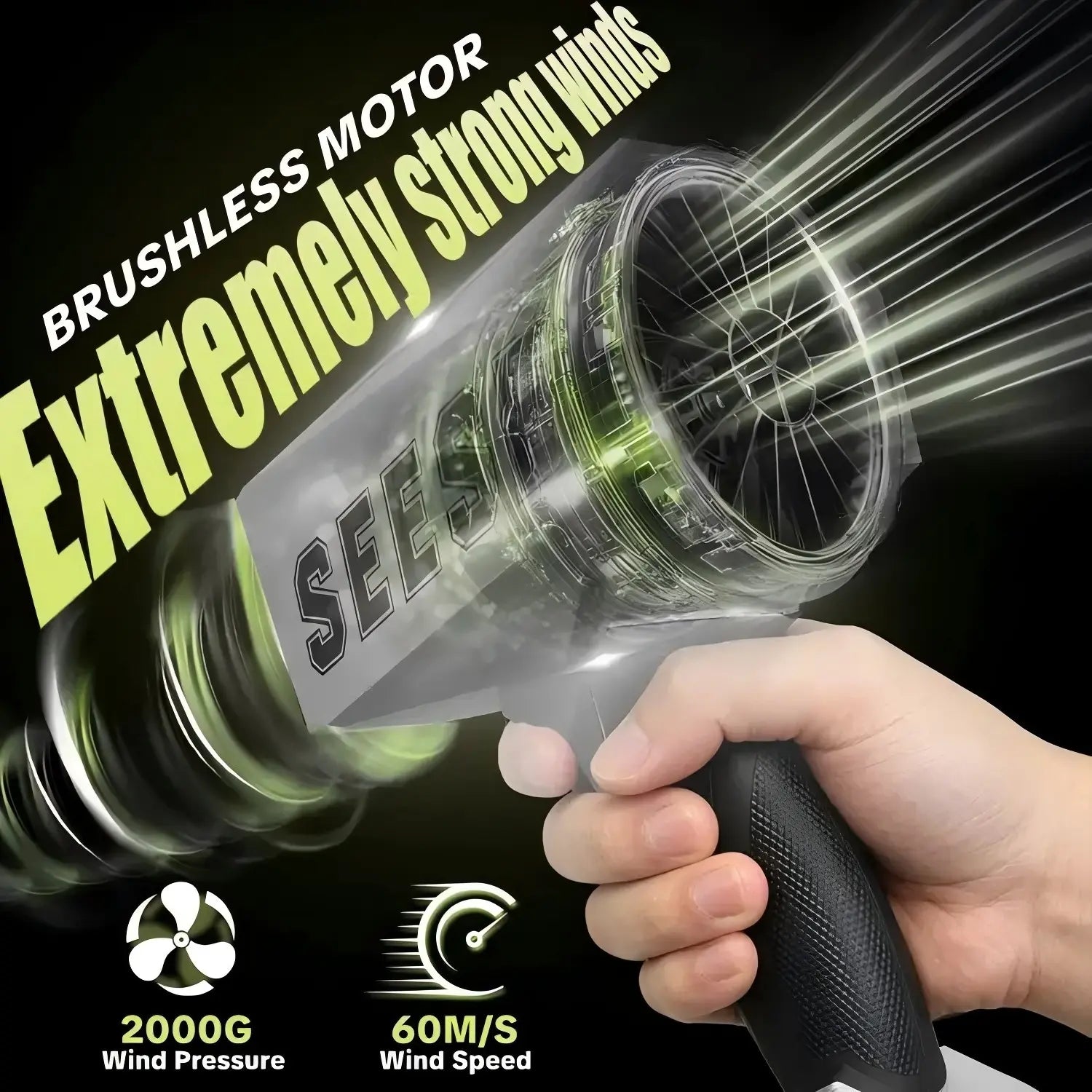 Seese 2000G Cyber Cordless Leaf Blower with Brushless Copper Motor, 120+ MPH Turbofan, Battery-Powered Air Duster for Car Drying and Snow Removal - Perfect Father's Day Gift
