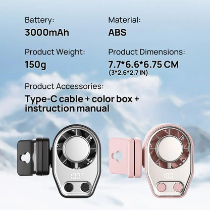 Joytutus Semiconductor Cooling Clip-On Fan - Portable 360° Rotatable Fan with 100-Speed Adjustment, USB Rechargeable, 16℃ Wide Clamp, 3000mAh Battery, LED Display, Ideal Car Accessory for Father's Day