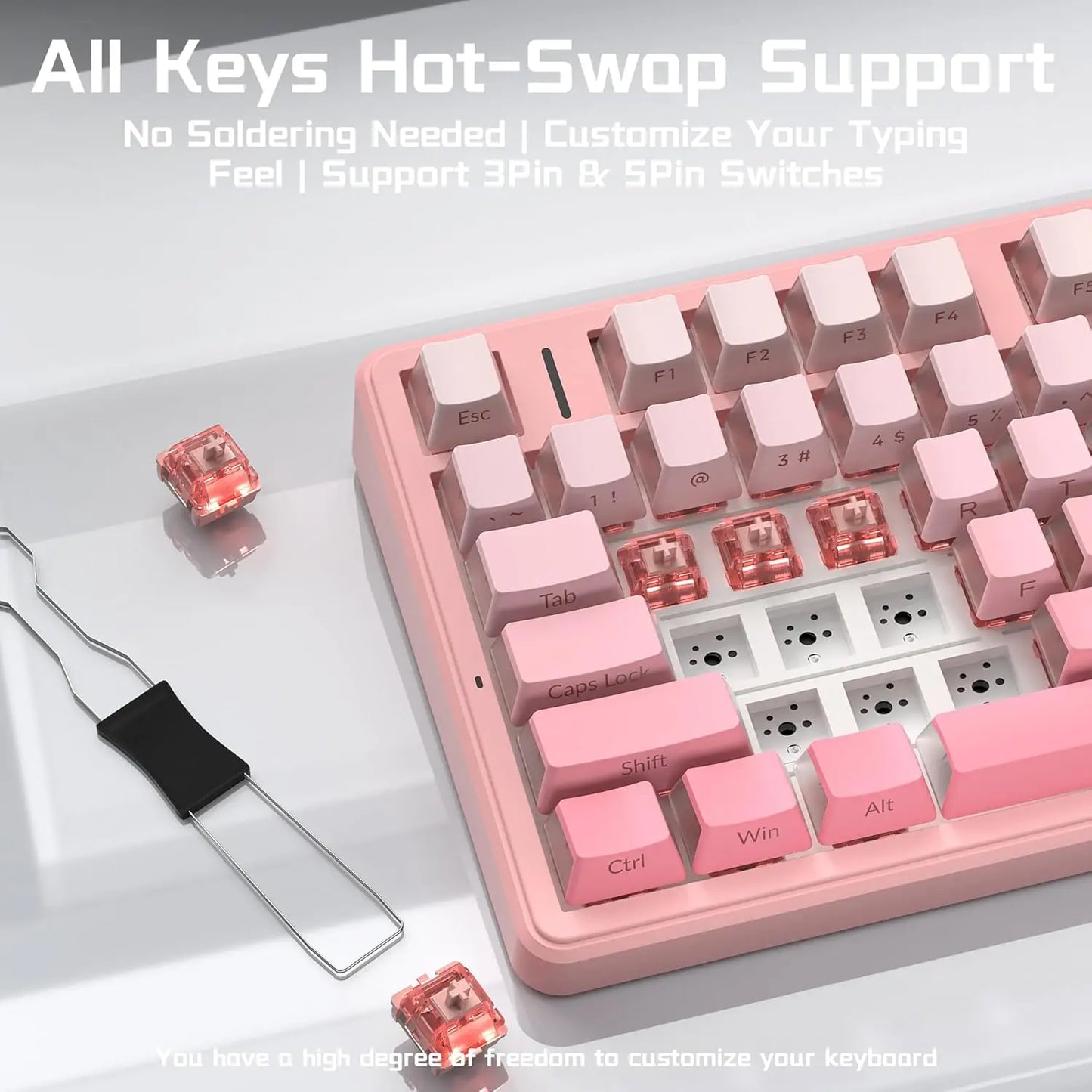 [New]Aula F99 Pro Cute Aesthetic Silent Keyboard, Wireless Custom Mechanical Keyboard, Gradient Pink for Cozy Desk Setup, Tri-Mode RGB Backlight,Hot Swappable Gaming Keyboard with Knob for PC Mac