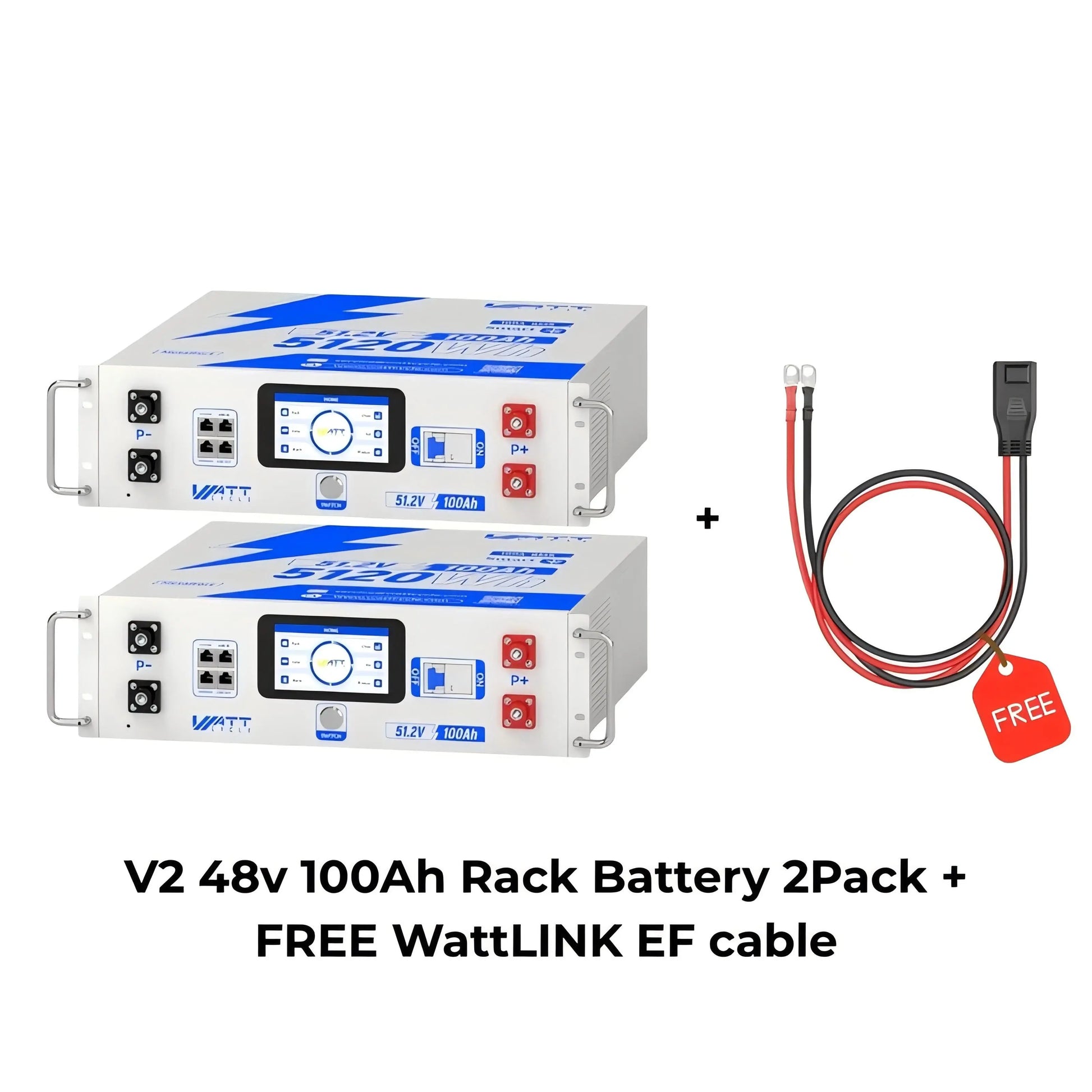 【New】Wattcycle Upgrade Gen2 48V 100Ah Lifepo4 Lithium Battery Rack Battery Server – Active Balancing, LCD, Bluetooth & Smart Comms-48-Volt Battery for the Inverter,Solar Battery,Solar System,Deep Cycle,Usb-C Output
